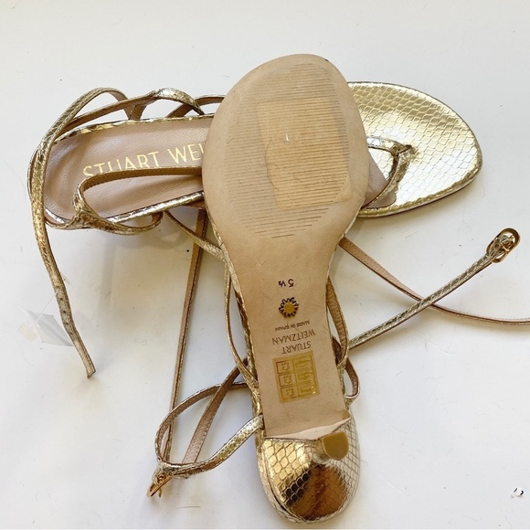 Stuart Weitzman gold strappy gladiator kitten heels sandals NEW - Picture 7 of 7
